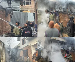 Fire Guts Cowshed in Handwara Village; Indian Army’s Swift Response Averts Major Damage
